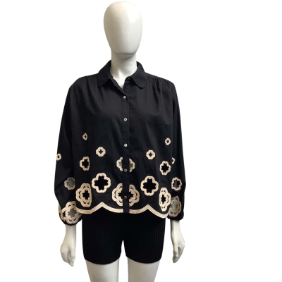 Maje Womens  AUS Size 12 Cut Out Embroidered Shirt Black 