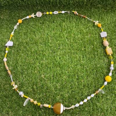  Womens Yellow Accents Beaded Necklace 