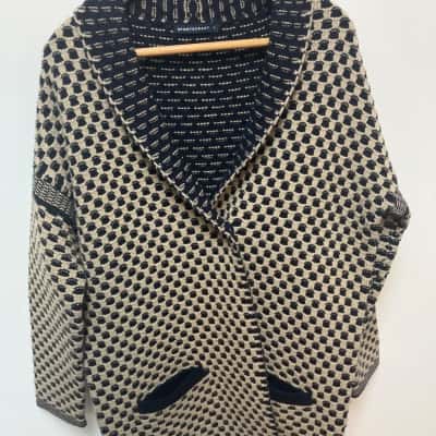 Sportscraft Womens  Size M Button-down Cardigan Beige / Navy Blue 