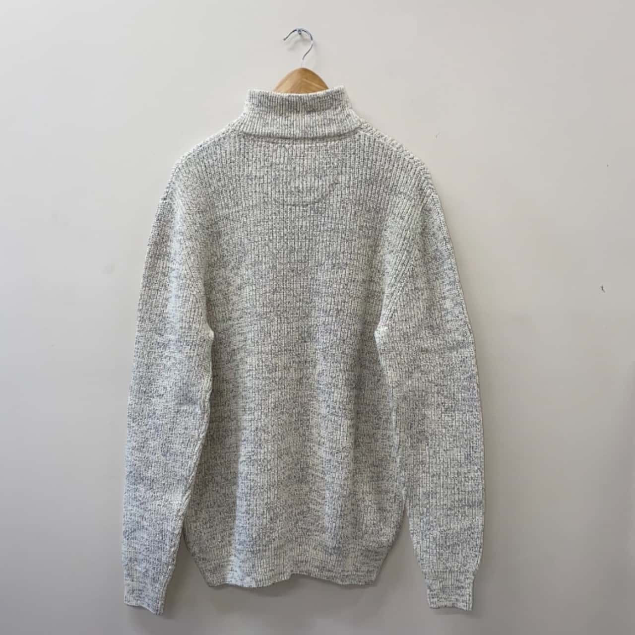 GAZMAN Men's Size L Cream & Navy Blue Half Zip Jumper