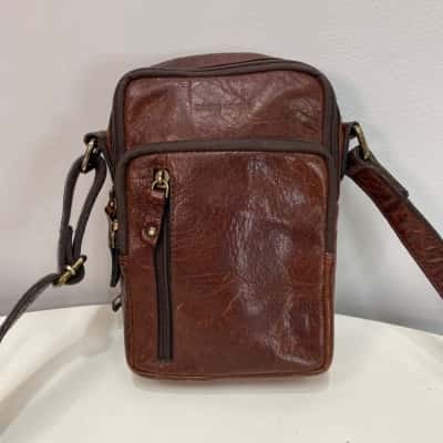 Pierre Cardin Leather Unisex Cross Body Bag Brown 