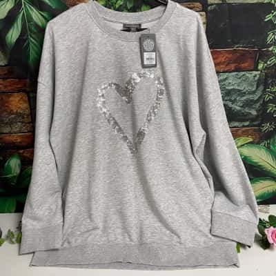 Autograph Size M pretty grey silver sequins heart jumper New