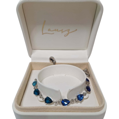 Silver Look Bracelet with Blue Gem Stones 
