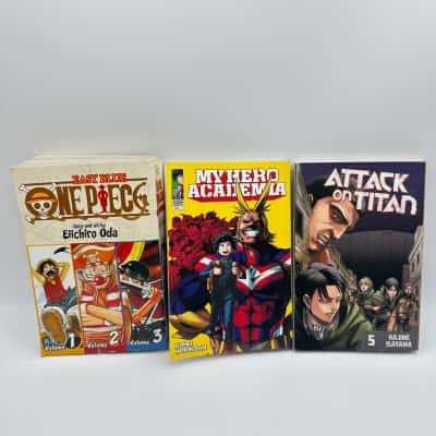 One Piece Vol 1, 2 & 3, My Hero Acaidemia Vol 1, Attack On Titan Vol 5 Bundle (English)