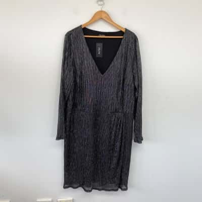City Chic Gunmetal Sparkle Long SLeeve Dress Size XXL 