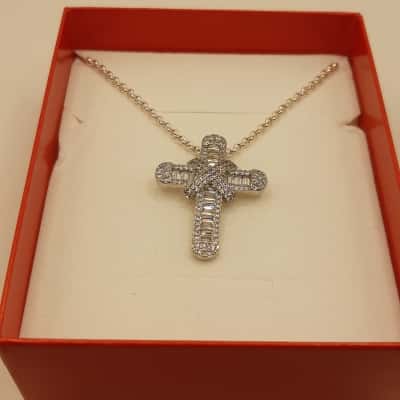  Women's Necklace Silver baguette cross S925 