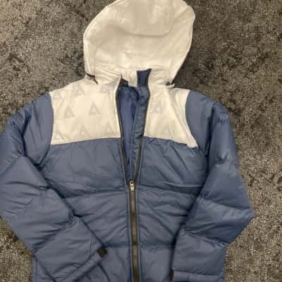  Mens Alpha designer brand Size M Front Zipper / Parka / Puffer / Winter Jacket Navy Blue / White 