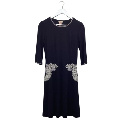 Colette Black Shift Dress with White Embroidery Size XS