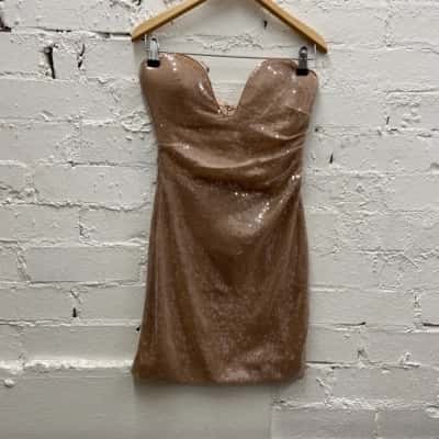 HELLO MOLLY  Size 8  SEQUINNED Mini / Strapless Dress Nude 