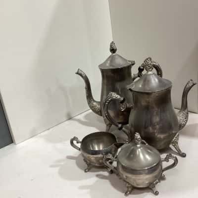Silver pewter tea set of four