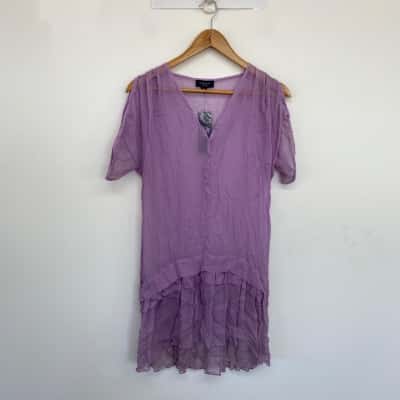Witchery Lilac Pure Silk Sleeveless Button Detail Mini Dress  Size S 