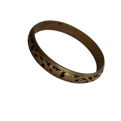 Vintage Brass-Tone Floral Cutout Bangle