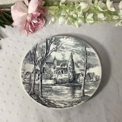 Vintage Johnson Bros "Dream Town" Hand Engraved Oval Ceramic Plate