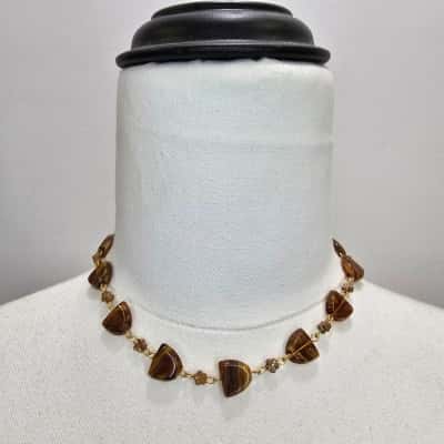  Vintage Tiger’s Eye-Style Beaded Necklace