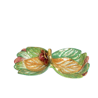 Majolica glazed vintage hand painted twin bowl