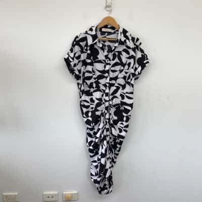 Gingham & Heels Black White Pattern Short Sleeve Midi Dress  Size 14 