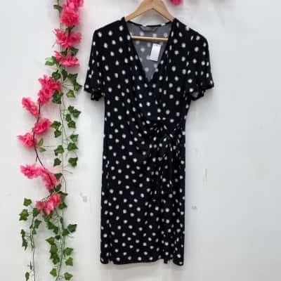 Jacqui-E Womens Short Sleeve Midi Dress Size M Black  / White 