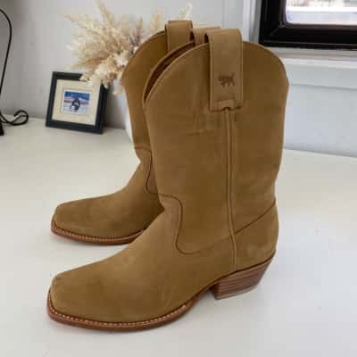 Ringers Western Amelia Classic Tan Leather Rounded Snip-Toe Boots Shoes  Size 6.5 