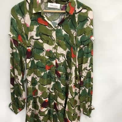  Women's Size 38 Murals Sand Casual Dress Green / Off White / Orange / Pattern 