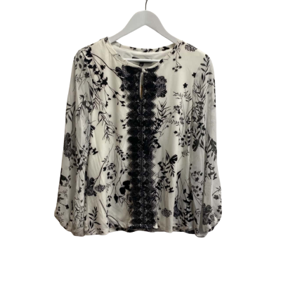 Liz Jordan Womens  Size 12 Lace Trim Printed Blouse IVORY