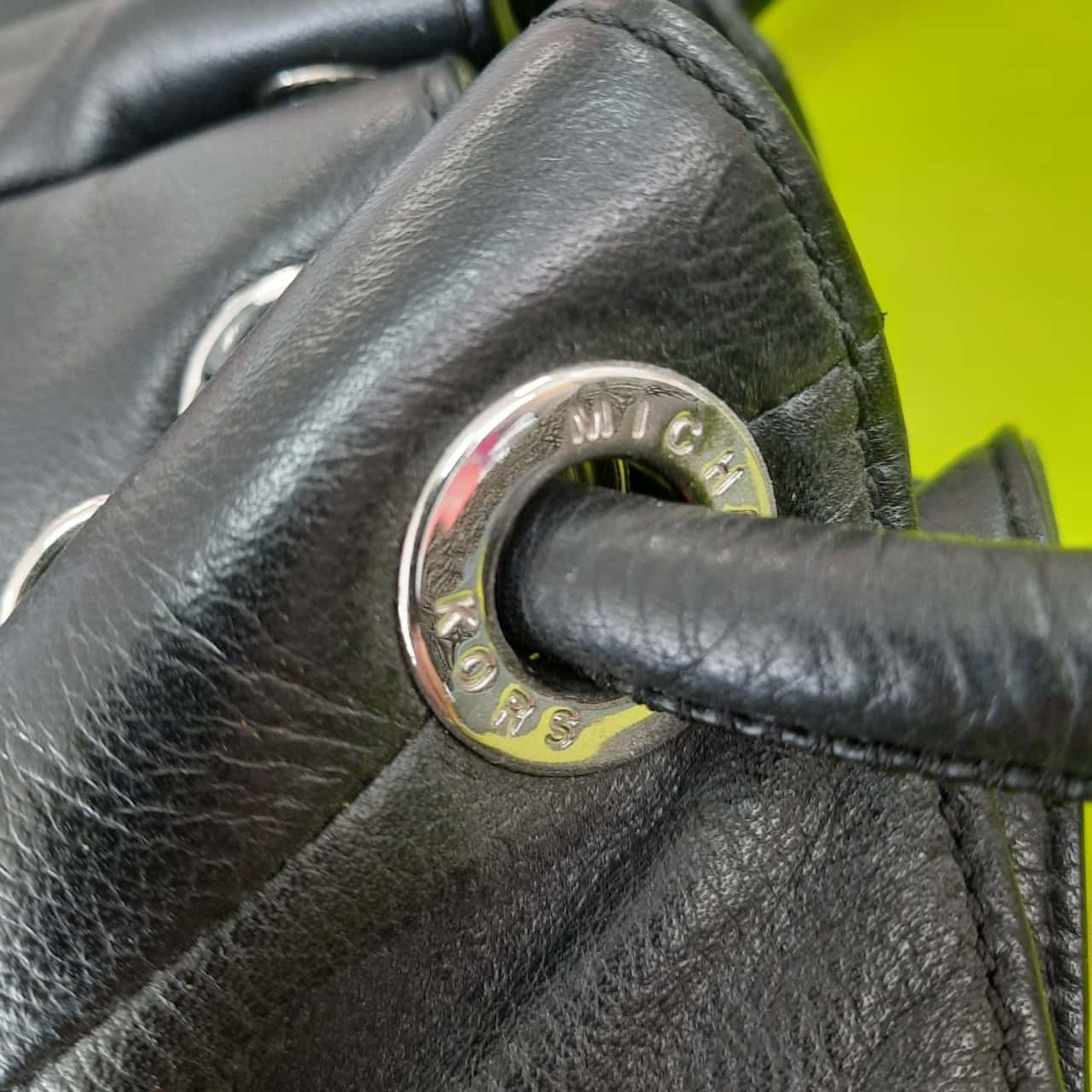 Michael Kors Soft Black Leather Slouchy Tote Top Handle Handbag Silver