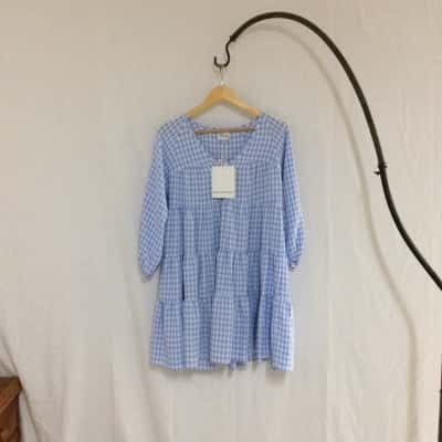 Dear Sionuxsie Women's  Size 6 Long Sleeve Dress Blue / Pattern / White 
