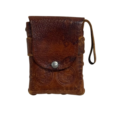 Vintage Embossed Brown Leather Carry Case / Wallet