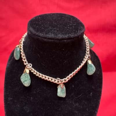 Women's Gold Tone Charm Bracelet featuring Green Stone Charms