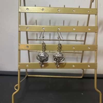 Silver tone chunky ornate earrings 