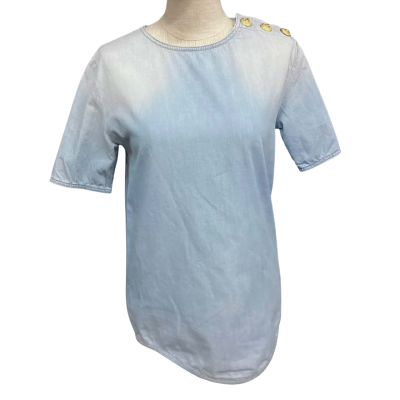  Quality Soft Denim Short Sleeve Top Size 36 Blue 
