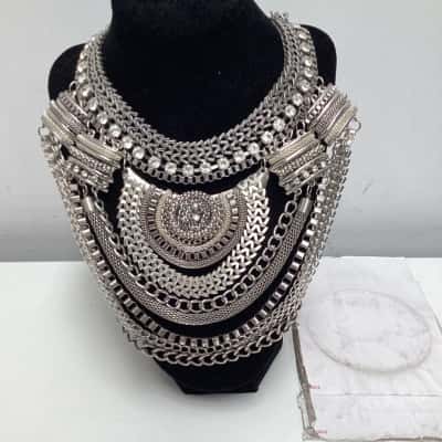 Louisa  Womens large Necklace Silver tone with diamantés 