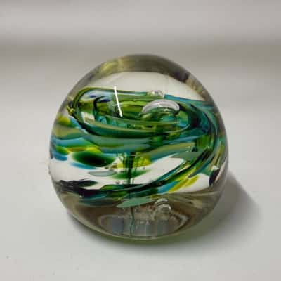 Art Glass Celestial Theme Green Paperweight.