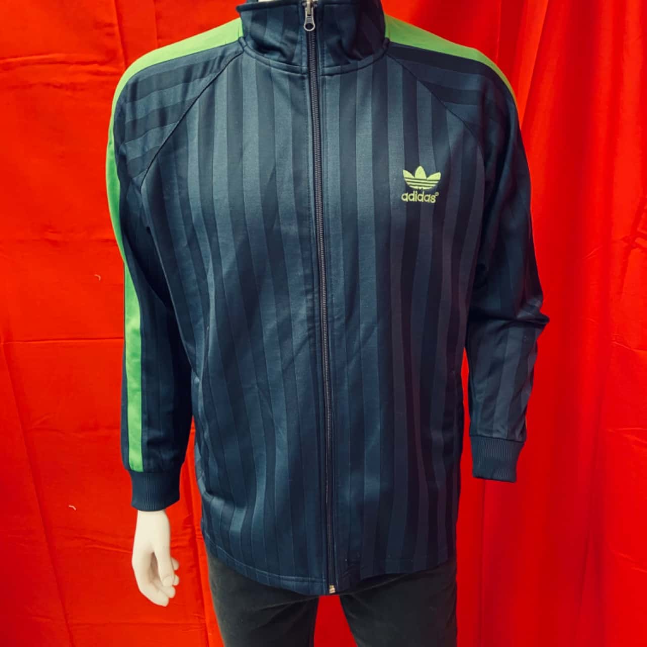 Adidas Mens Size L Front Zipper / Performance Jacket Navy Blue / Striped
