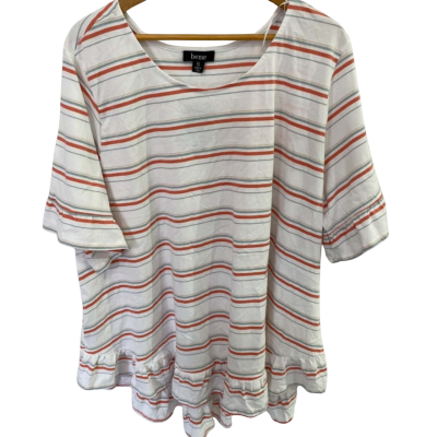 beme Womens  Size XL Frill Hem Tee Blazing Hibiscus Striped 