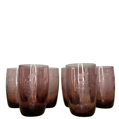 Vintage Amethyst Etched Grape Water Glasses Set of 6