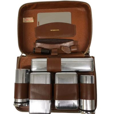 Two-Tix Brown Leather Grooming/Stationary Travel Kit - Made in England VINTAGE