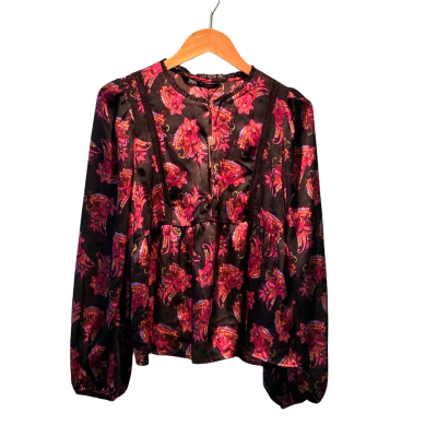 Zara Womens  Size S Long Sleeve Top Black  / Floral / Pink  