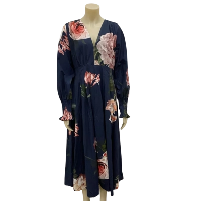 Salty Crush Womens  Size 16 Midi Dress Floral / Navy Blue 