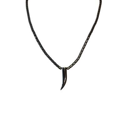  Unisex Hematite Necklace - Shark Tooth Shape Pendant