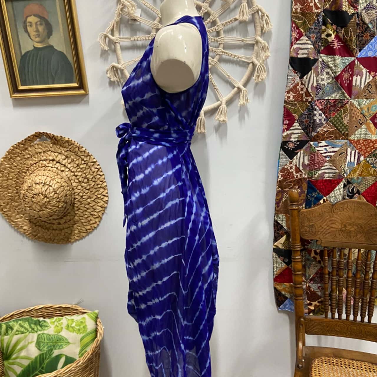 Willow tie Dye Silk dress with slip Womens Size 6 Blue