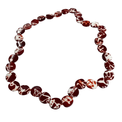 Bold Red & White Marbled Disc Bead Necklace 