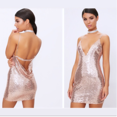 green emerald velvet dress Dance Fever Strappy Back Sequin Mini Dress Rose Gold– Selfie Leslie