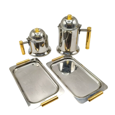 Very Collectable Alpu F.lli Puppieni Made In Italy Inox 18/10 Coffee Pot & Sugar Plus Trays - Stainless Steel  (jk2)