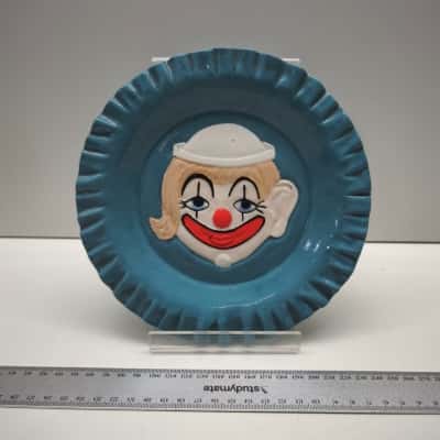 Vintage Blue Ceramic Clown Face Wall Plate Ruffled Edge Decorative Dish Retro 20cm