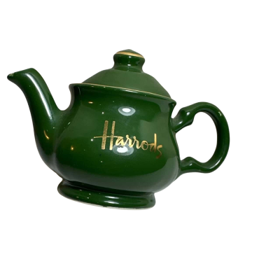 Vintage Harrods Teapot Green Porcelain Tea Pot Gold Trim by James Sadler & Sons