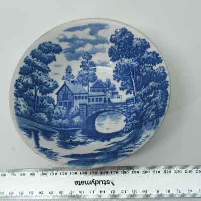 Vintage Japanese Blue and White Transferware Scenic Ceramic Bowl