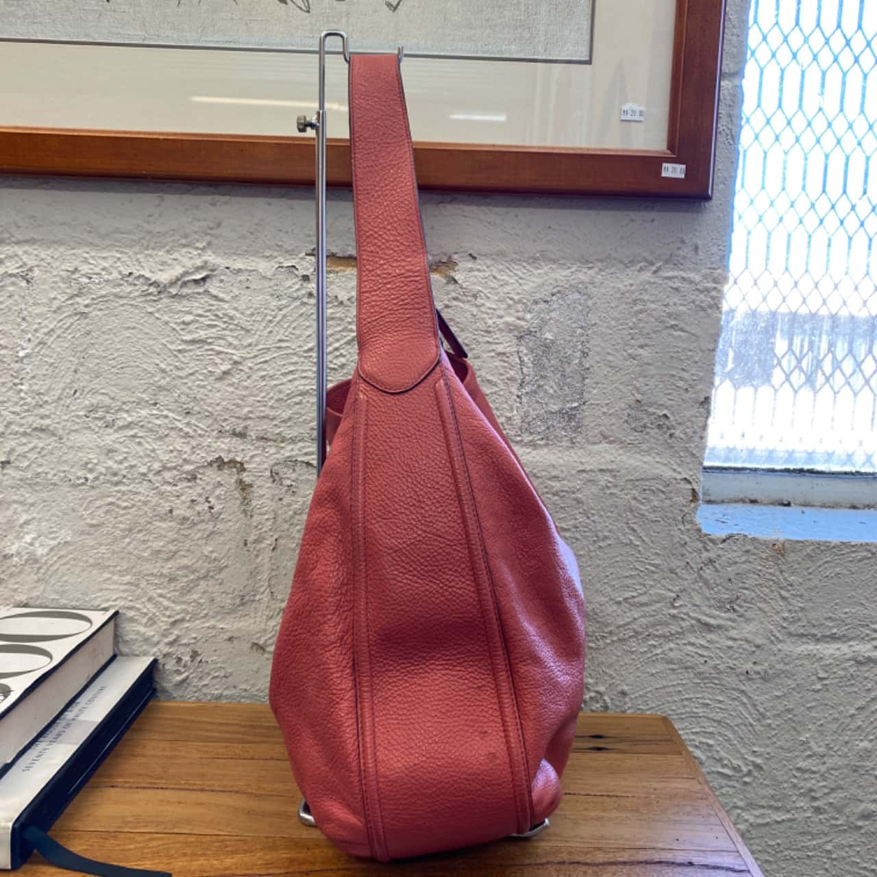 Womens Coach Tumbled Full Grain Leather Medium Tote Bag Watermelon(s)