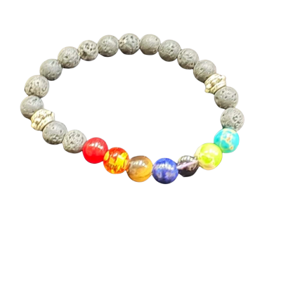  Womens Beaded Chakra Bracelet Multicoloured beads and lava stone