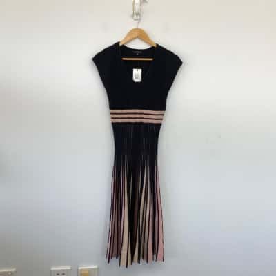 Portmans Rose Stripe Short Sleeve Bodycon Midi Dress  Size S 