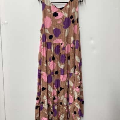 Mister Zimi Womens  Size 16 Casual Dress / Short Sleeve Dress  Brown / Multicoloured / Pattern 